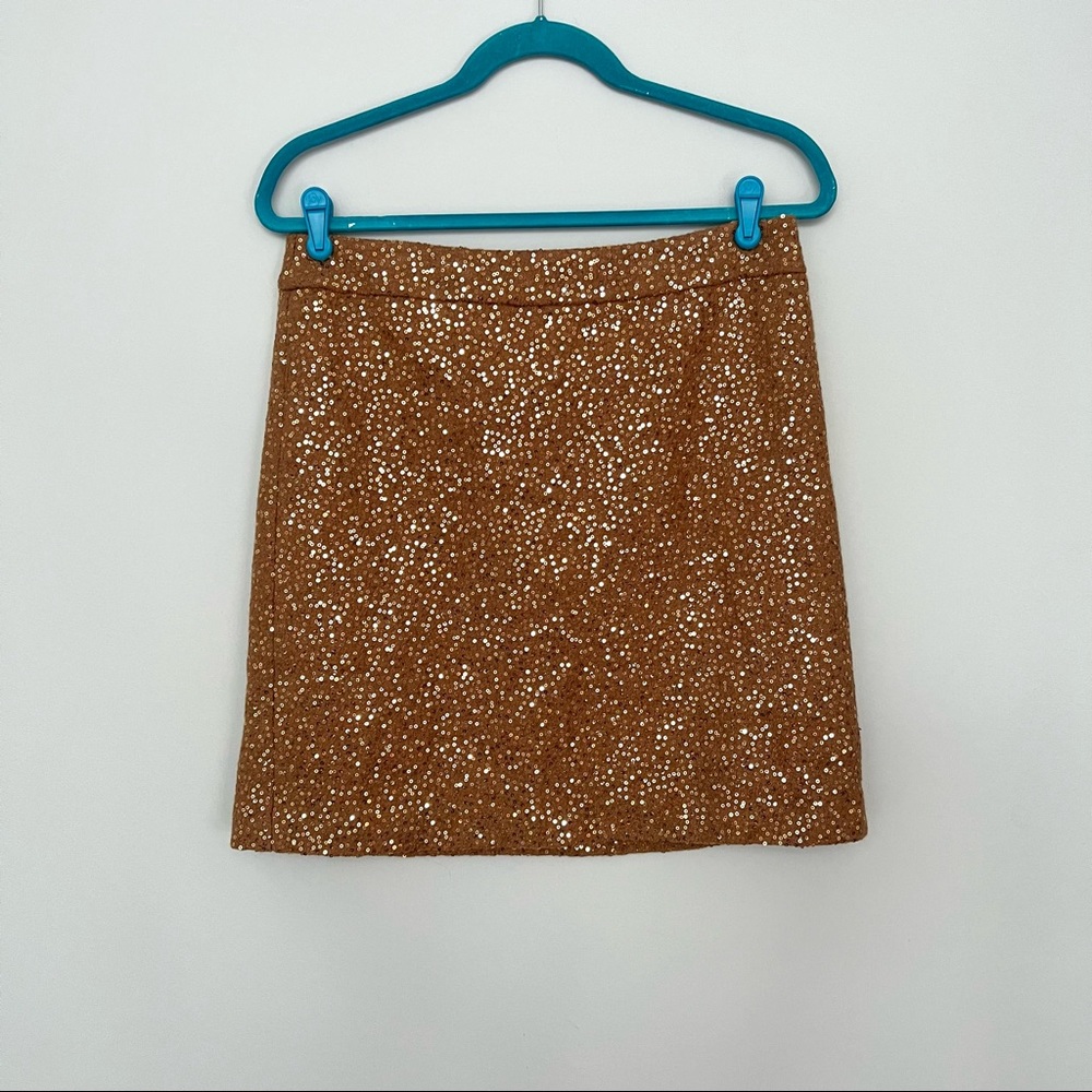 LOFT Brown Gold Sequin Sparkly Mini Skirt Size 6